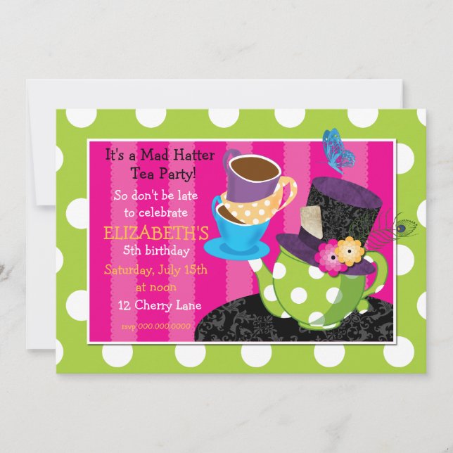 Invitación de cumpleaños a un Fiesta de té y odio (Anverso)