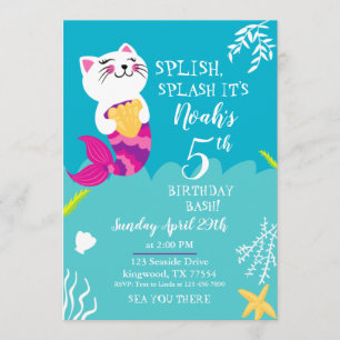 Invitación de cumpleaños a un gato de sirena
