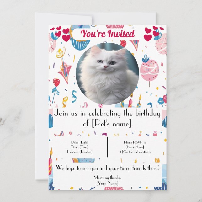 Invitación de cumpleaños a un gato Mascota persona (Anverso)