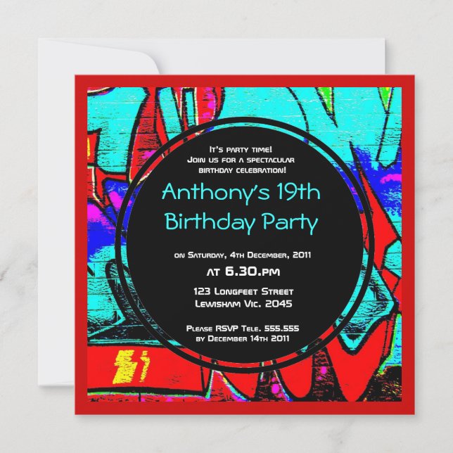 Invitación de cumpleaños a un graffiti (Anverso)