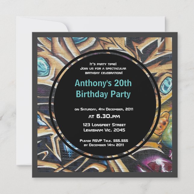 Invitación de cumpleaños a un graffiti (Anverso)