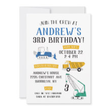 Invitación de cumpleaños a un lugar de construcció