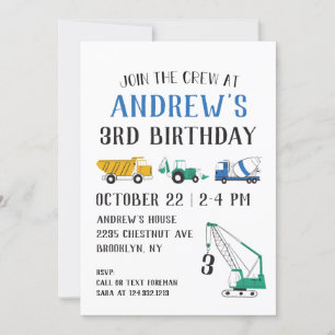 Invitación de cumpleaños a un lugar de construcció