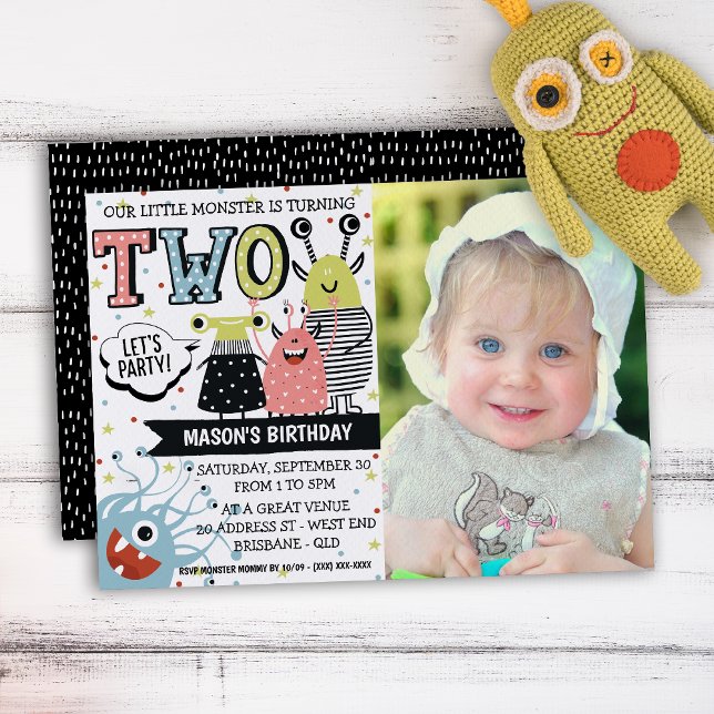 Invitación de cumpleaños a un monstruo de dos años (Your little one will be in for a monster of a celebration with this creative invitation.)