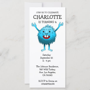 Invitación de cumpleaños a un Monstruo Fluffy Cute