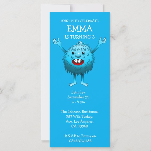 Invitación de cumpleaños a un Monstruo Fluffy Cute (Anverso)
