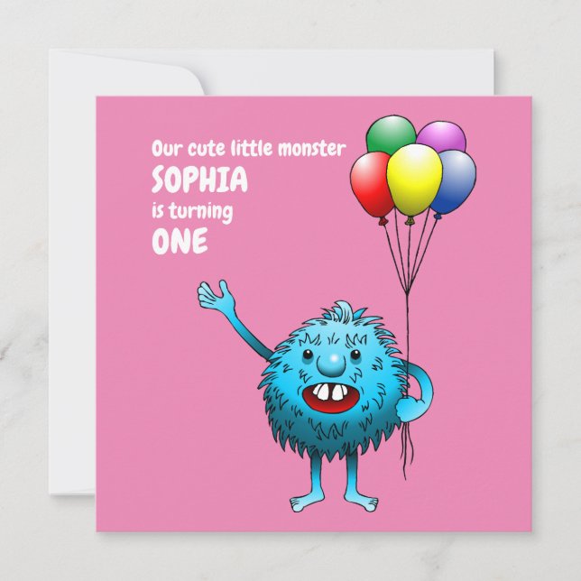 Invitación de cumpleaños a un Monstruo Fluffy Cute (Anverso)