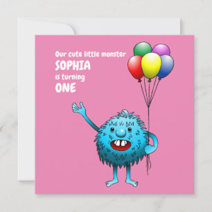 Invitación de cumpleaños a un Monstruo Fluffy Cute