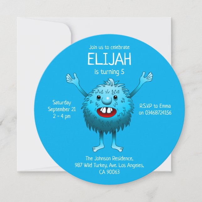 Invitación de cumpleaños a un Monstruo Fluffy Cute (Anverso)