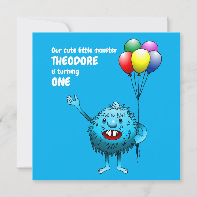 Invitación de cumpleaños a un Monstruo Fluffy Cute (Anverso)