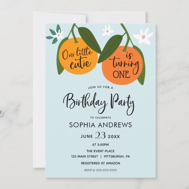 Invitación de cumpleaños a un Naranja pequeño (Anverso)