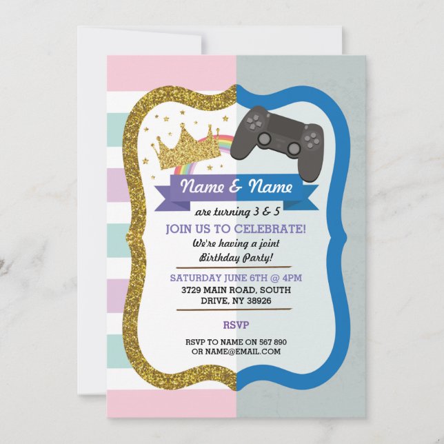 Invitación de cumpleaños a un niño Chica conjunto  (Anverso)