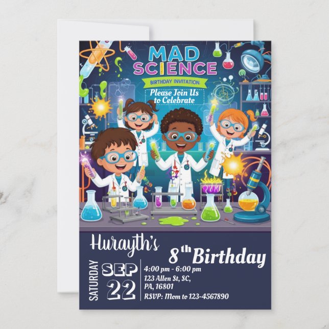 Invitación de cumpleaños a un niño y Chica por la  (Anverso)