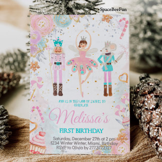 Invitación de cumpleaños a un nutcracker Chica tie
