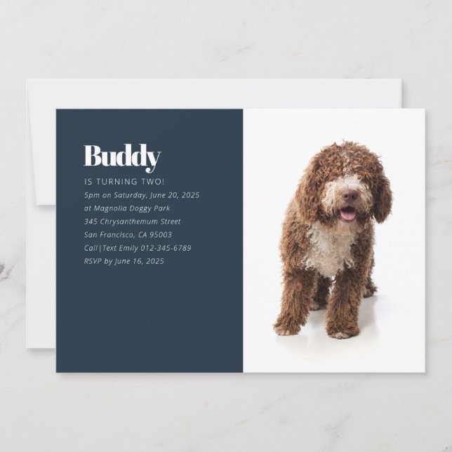 Invitación de cumpleaños a un perro de cachorro Pe (Anverso)