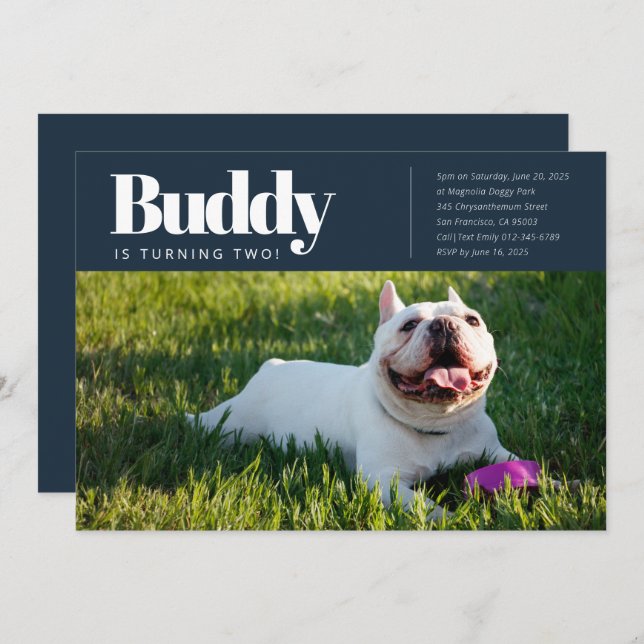 Invitación de cumpleaños a un perro de cachorro Pe (Anverso / Reverso)