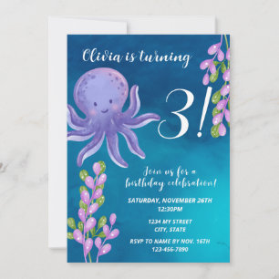 Invitación de cumpleaños a un pulpo morado