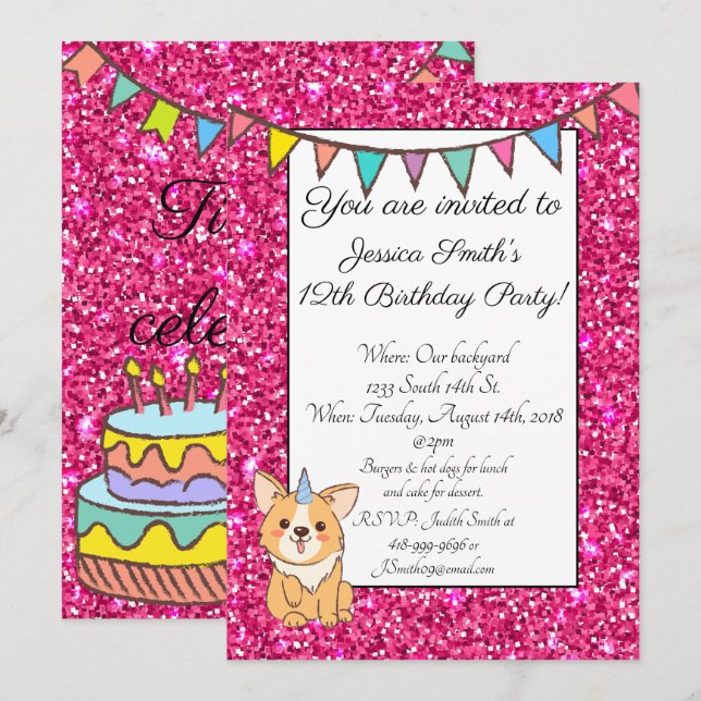 Invitación de cumpleaños a un Purpurina de Unicorg (Anverso / Reverso)