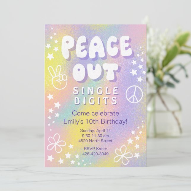 Invitación de cumpleaños a un solo dígito de Peace (Anverso de pie)