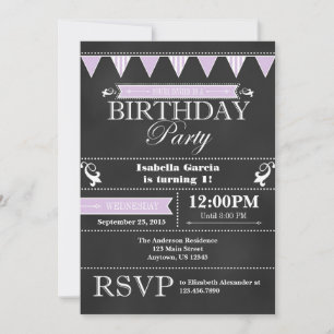 Invitación de cumpleaños a un tablero negro Lavend