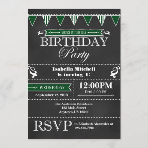 Invitación de cumpleaños a un tablero negro verde 