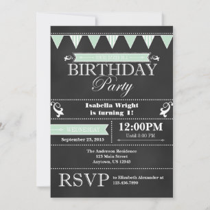 Invitación de cumpleaños a un tablero negro verde