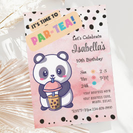 Invitación de cumpleaños a un té de Panda Boba de 