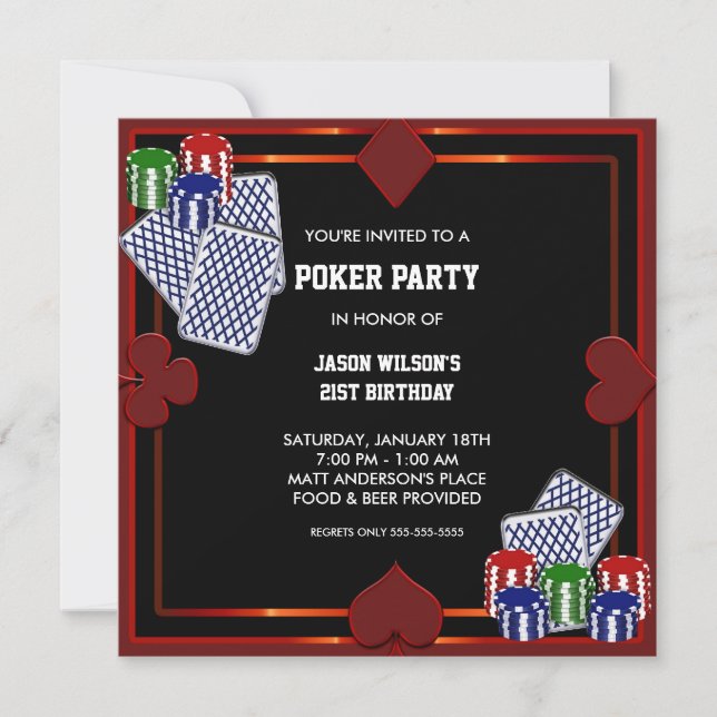 Invitación de cumpleaños a una fiesta de póquer (Anverso)