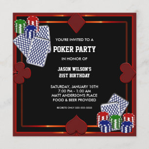 Invitación de cumpleaños a una fiesta de póquer