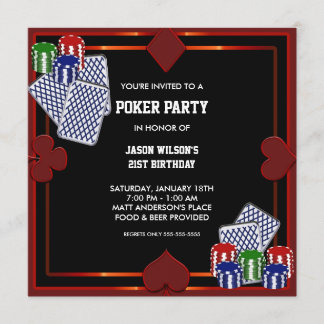 Invitación de cumpleaños a una fiesta de póquer