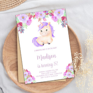 Invitación de cumpleaños a unicornio con flores mo