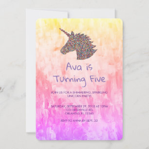 Invitación de cumpleaños a unicornio con salpicadu