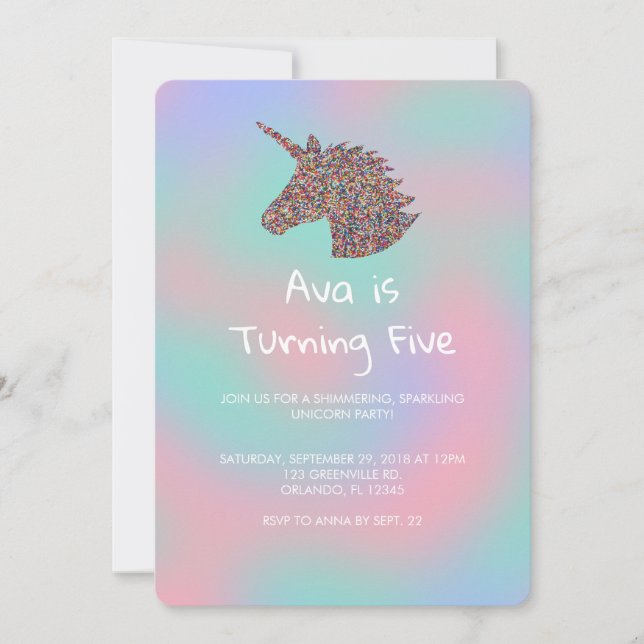 Invitación de cumpleaños a unicornio con salpicadu (Anverso)
