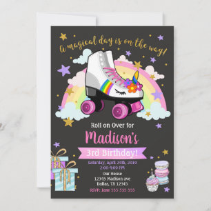 Invitación de cumpleaños a unicornio para patinar 