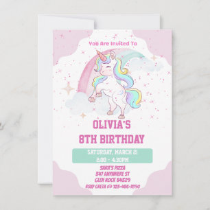 Invitación de cumpleaños a Unicornio Rainbow and S