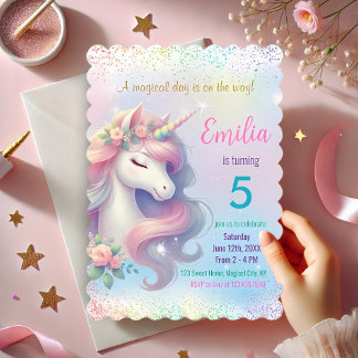 Invitación de cumpleaños a unicornio Rainbow Spark