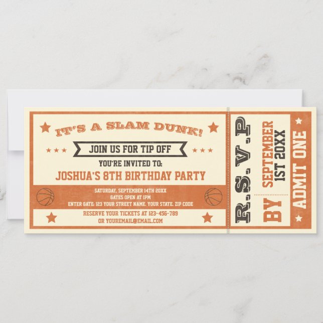 Invitación de cumpleaños a Vintage Basketball (Anverso)