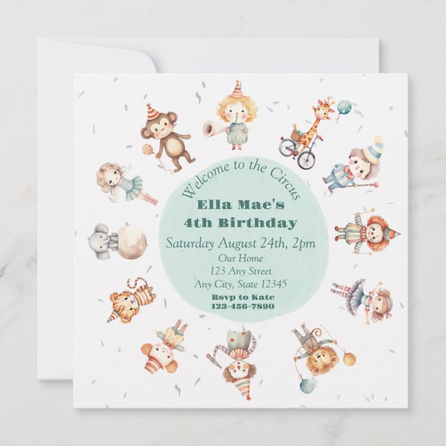 Invitación de cumpleaños a Vintage Circus (Anverso)