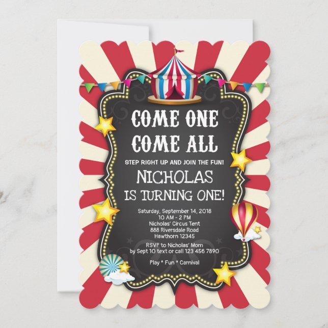 Invitación de cumpleaños a Vintage Circus (Anverso)