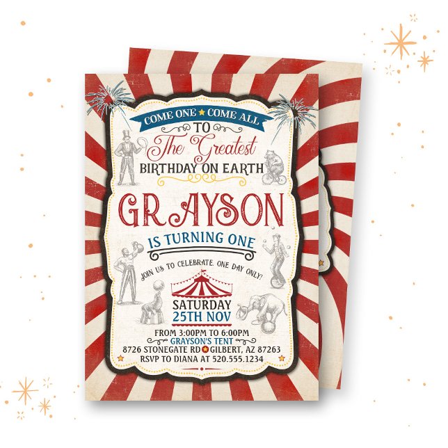 Invitación de cumpleaños a Vintage Circus (Subido por el creador)