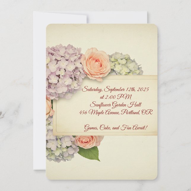 Invitación de cumpleaños a Vintage Garden (Reverso)