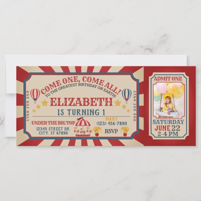 Invitación de cumpleaños a VintageCircus Carnival (Anverso)