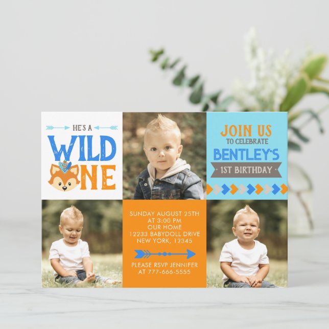 Invitación de cumpleaños a Wild One Fox 3 Photo (Anverso de pie)