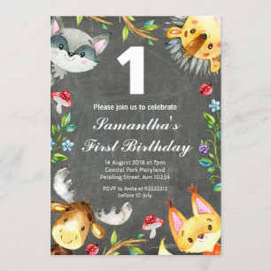 Invitación de cumpleaños a Woodland Chalkboard