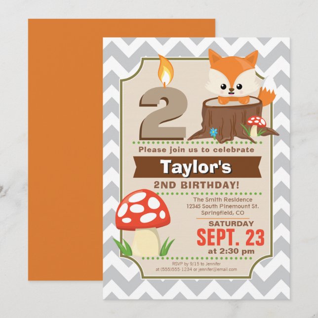 Invitación de cumpleaños a Woodland Fox (Anverso / Reverso)