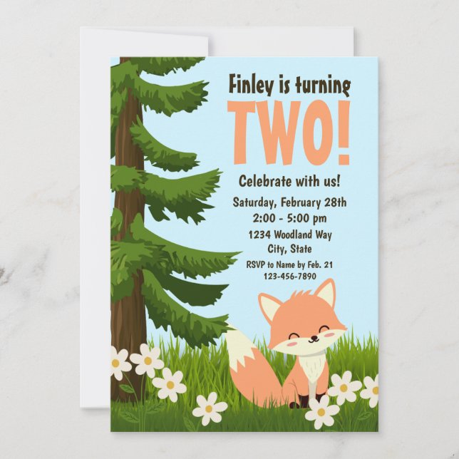 Invitación de cumpleaños a Woodland Fox (Anverso)