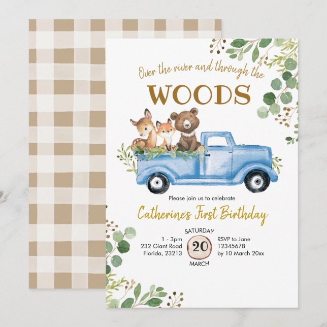 Invitación de cumpleaños a Woodland Truck (Anverso / Reverso)
