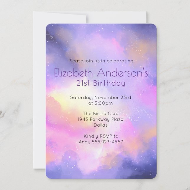 Invitación de cumpleaños abstracta y genial en acu (Anverso)