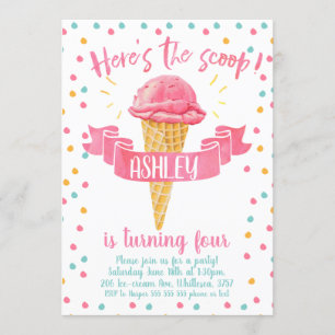 Invitación de cumpleaños acá es el helado de Scoop