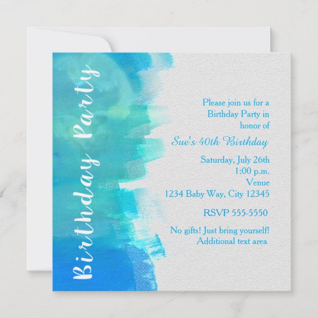 INVITACIÓN DE CUMPLEAÑOS Acuarela Azul Tropical (Anverso)